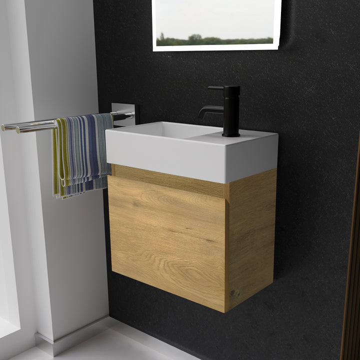 Alpenberger Keramik Waschbecken KORA-450-Links + Unterschrank KORA-450 Eiche Natur