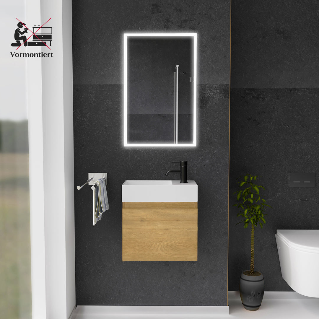 Alpenberger Keramik Waschbecken KORA-450-Links + Unterschrank KORA-450 Eiche Natur