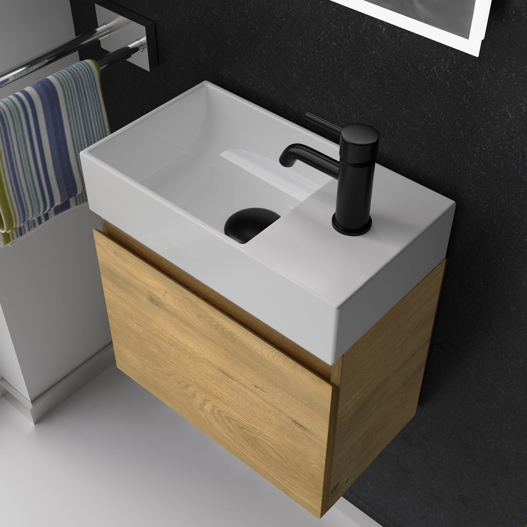 Alpenberger Keramik Waschbecken KORA-450-Links + Unterschrank KORA-450 Eiche Natur