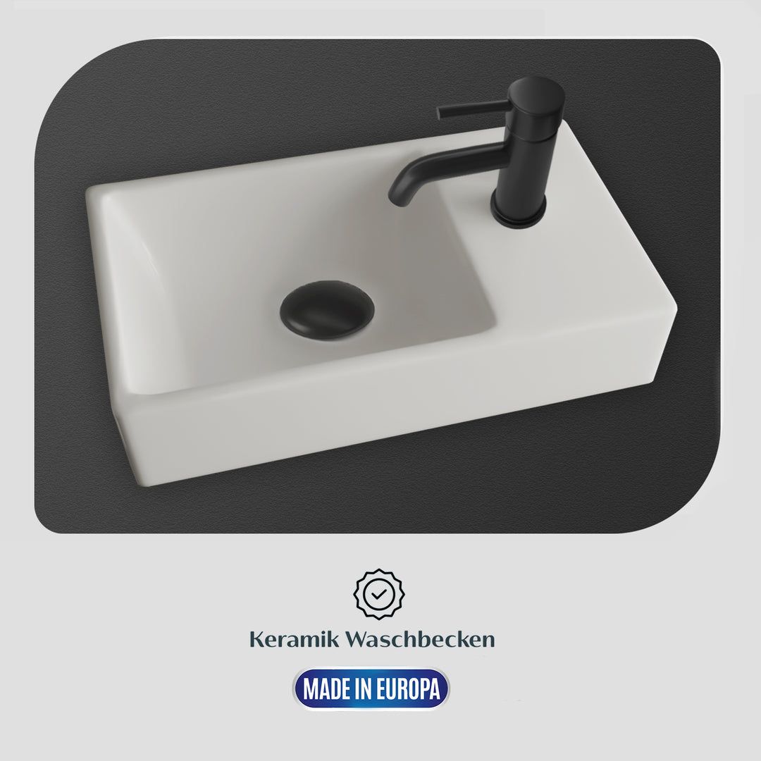 Alpenberger Keramik Waschbecken KORA-450-Links + Unterschrank KORA-450 Eiche Natur