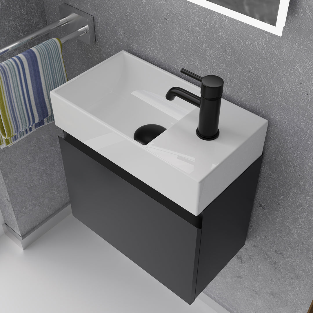 Alpenberger Keramik Waschbecken KORA-450-Links + Unterschrank KORA-450 Schwarz Matt