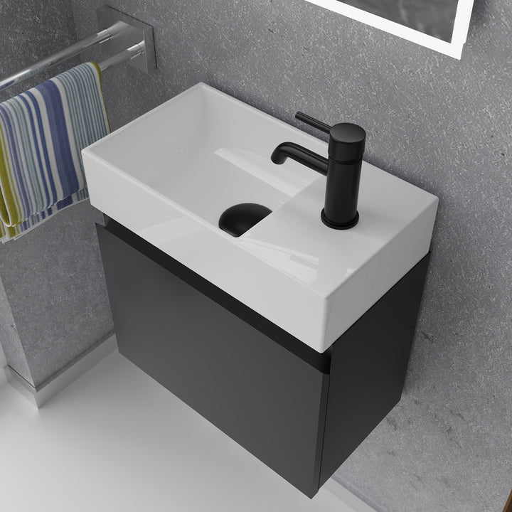 Alpenberger Keramik Waschbecken KORA-450-Links + Unterschrank KORA-450 Schwarz Matt