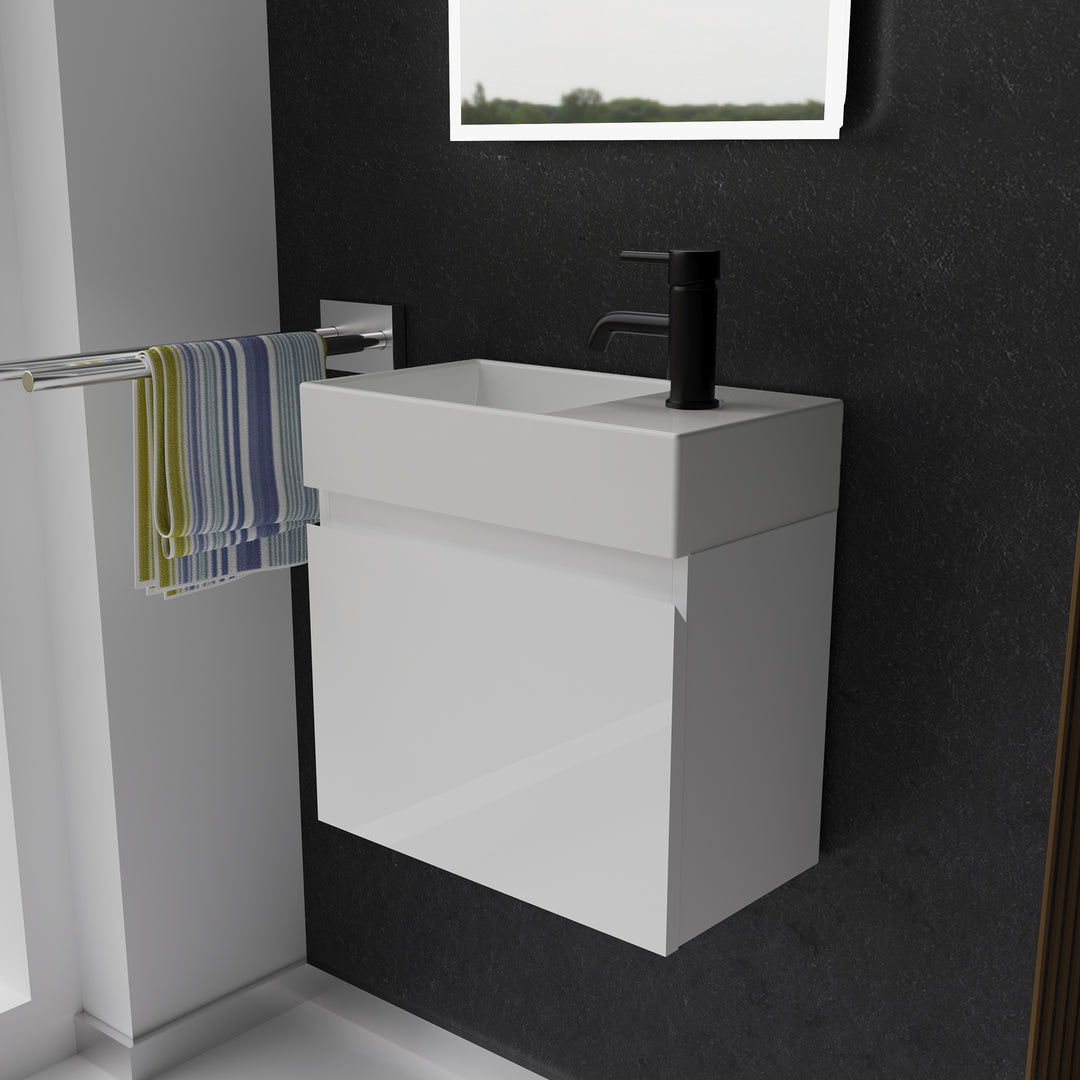 Alpenberger Keramik Waschbecken 450 KORA + Unterschrank KORA-450 – Modernes Badmöbel-Set für kleine Bäder