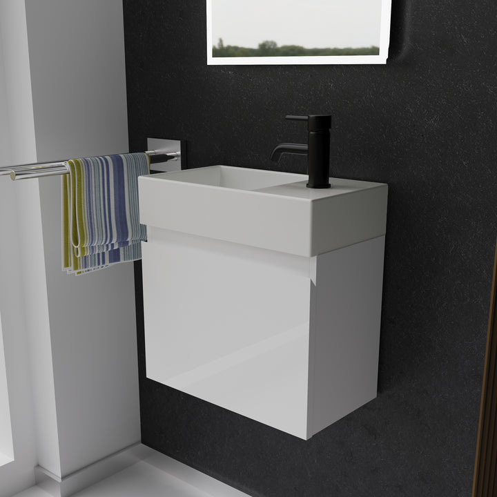 Alpenberger Keramik Waschbecken KORA-450-Links + Unterschrank KORA-450 Weiss Glänzend