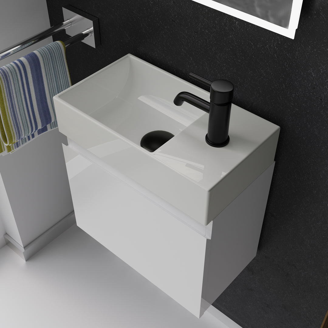 Alpenberger Keramik Waschbecken KORA-450-Links + Unterschrank KORA-450 Weiss Glänzend