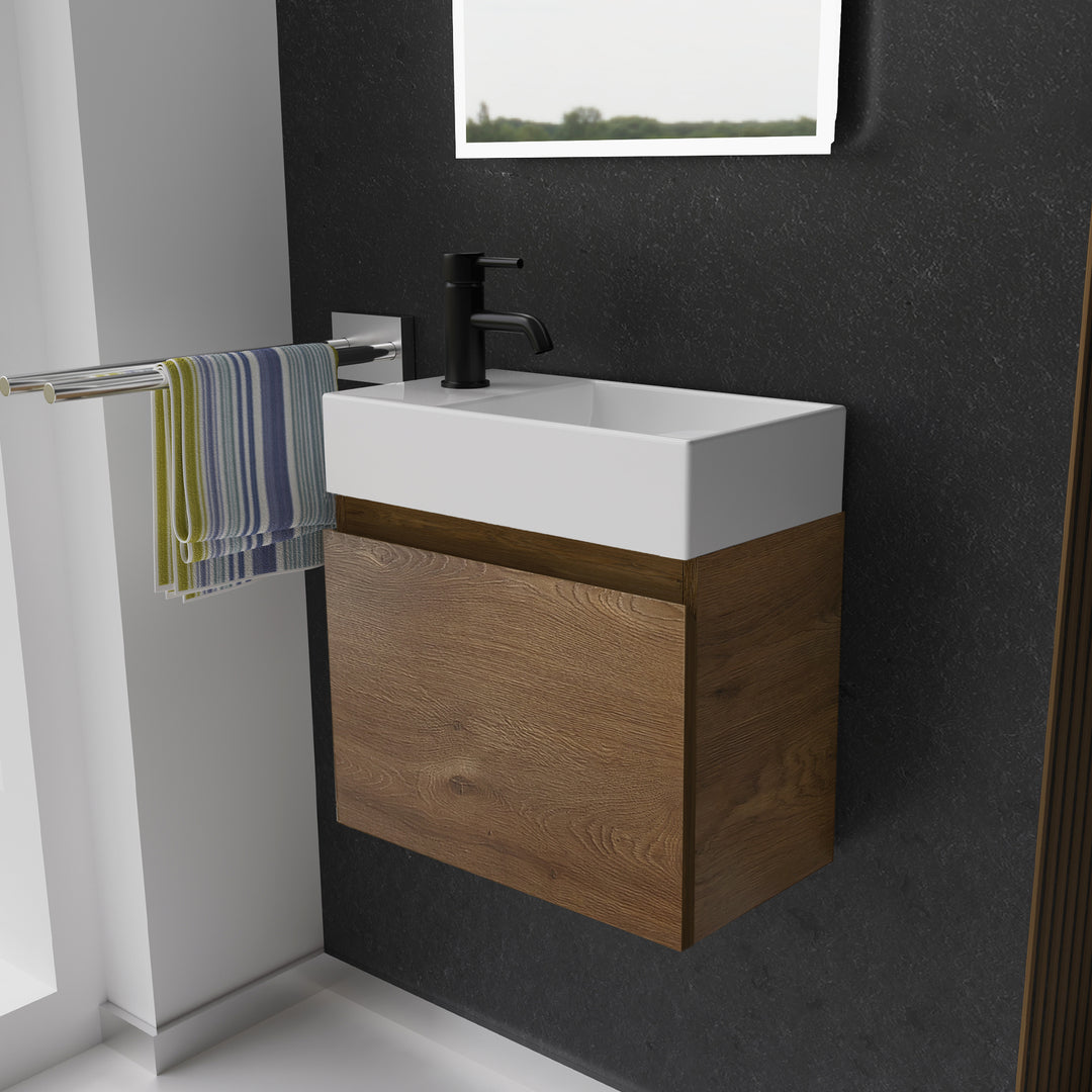 Alpenberger Keramik Waschbecken 450 KORA + Unterschrank KORA-450 – Modernes Badmöbel-Set für kleine Bäder