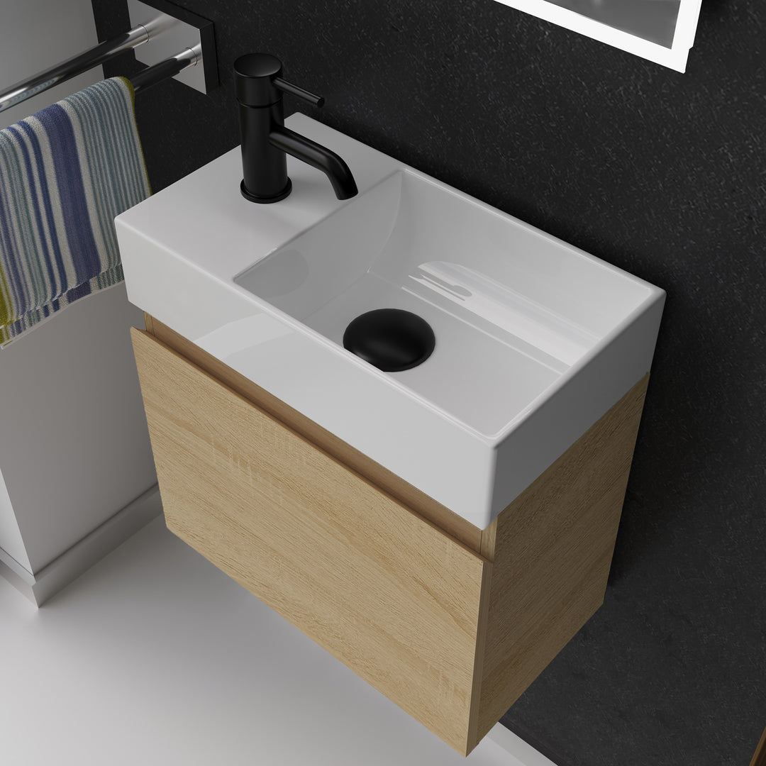 Alpenberger Keramik Waschbecken KORA-450-Rechts + Unterschrank KORA-450 Eiche Hell