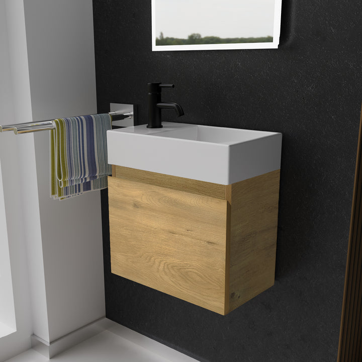 Alpenberger Keramik Waschbecken KORA-450-Rechts + Unterschrank KORA-450 Eiche Natur