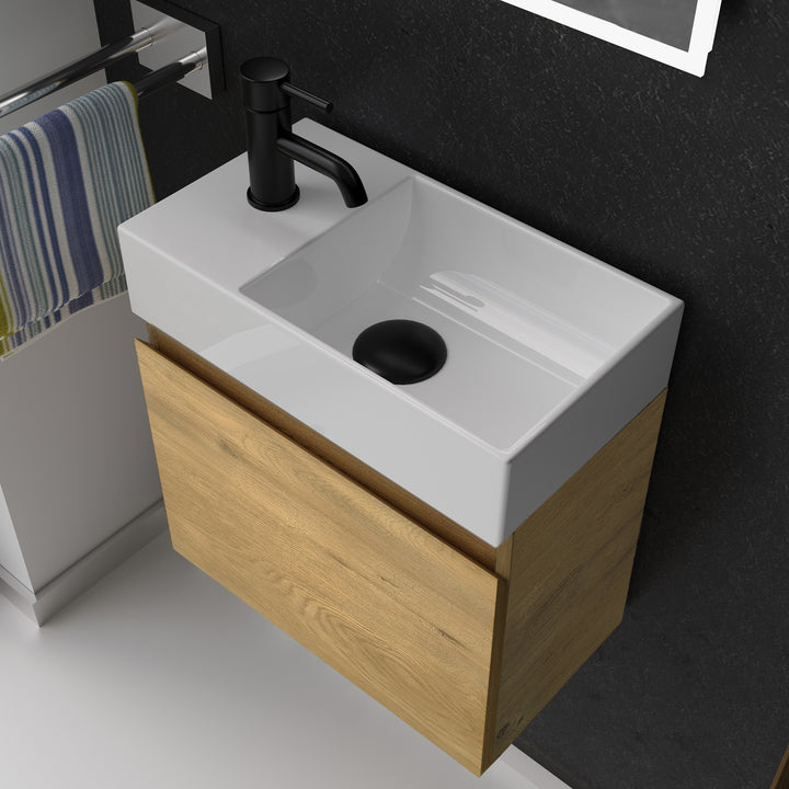 Alpenberger Keramik Waschbecken KORA-450-Rechts + Unterschrank KORA-450 Eiche Natur