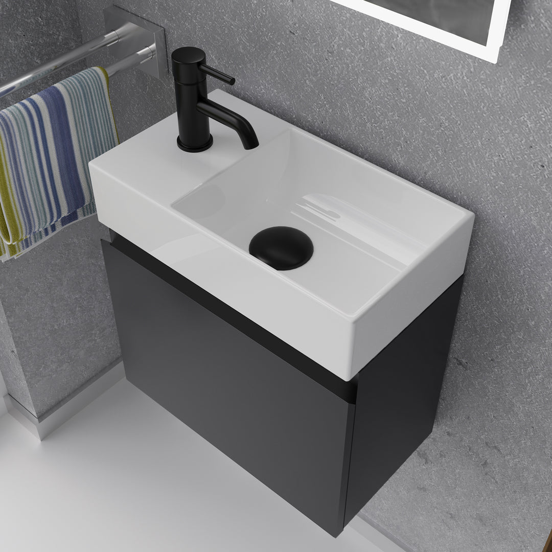 Alpenberger Keramik Waschbecken KORA-450-Rechts + Unterschrank KORA-450 Schwarz Matt