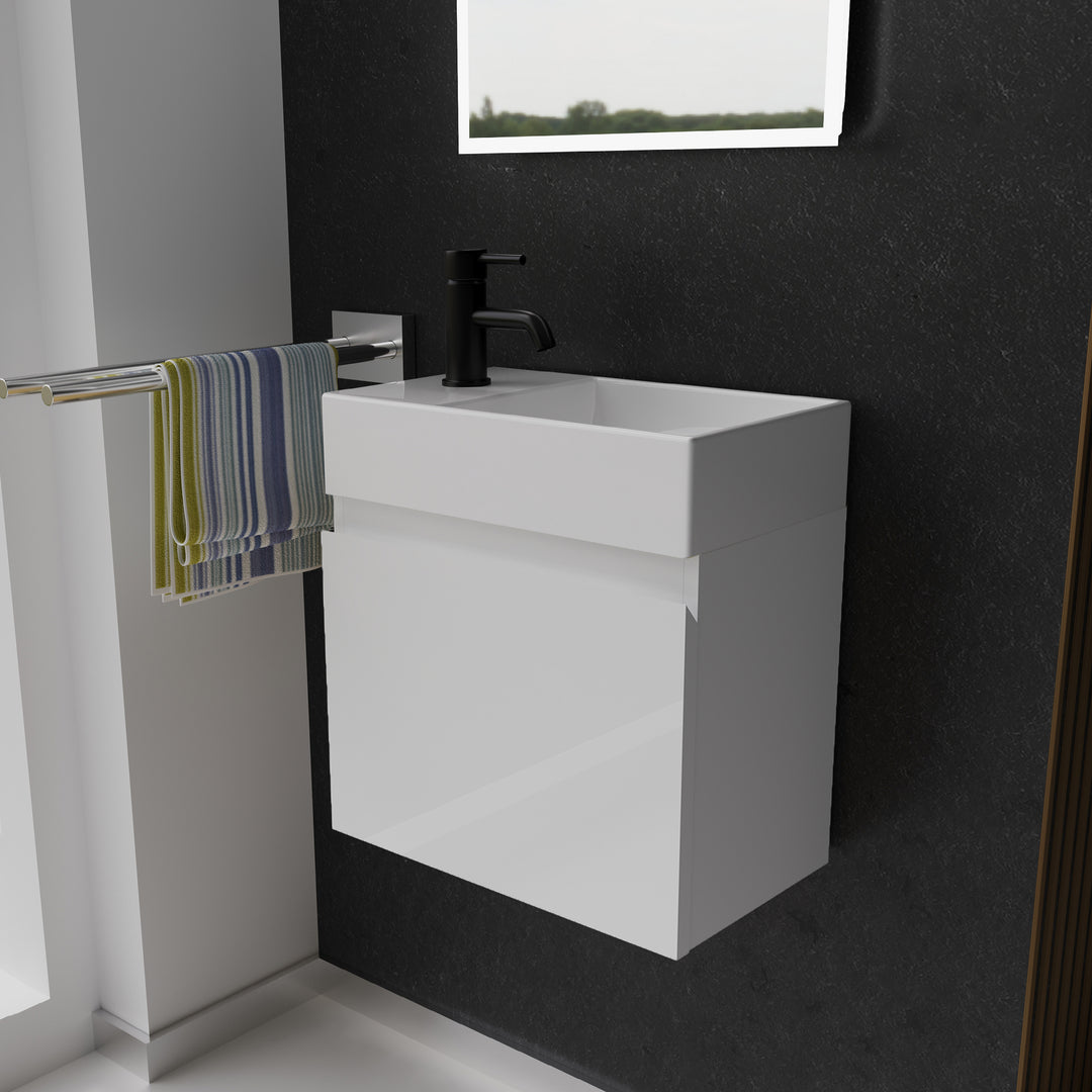 Alpenberger Keramik Waschbecken KORA-450-Rechts + Unterschrank KORA-450 Weiss Glänzend