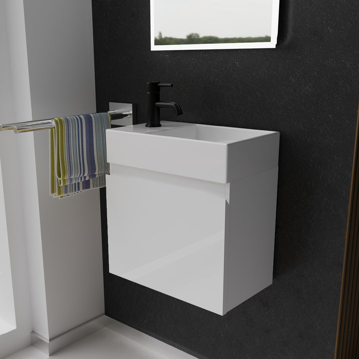 Alpenberger Keramik Waschbecken KORA-450-Rechts + Unterschrank KORA-450 Weiss Glänzend