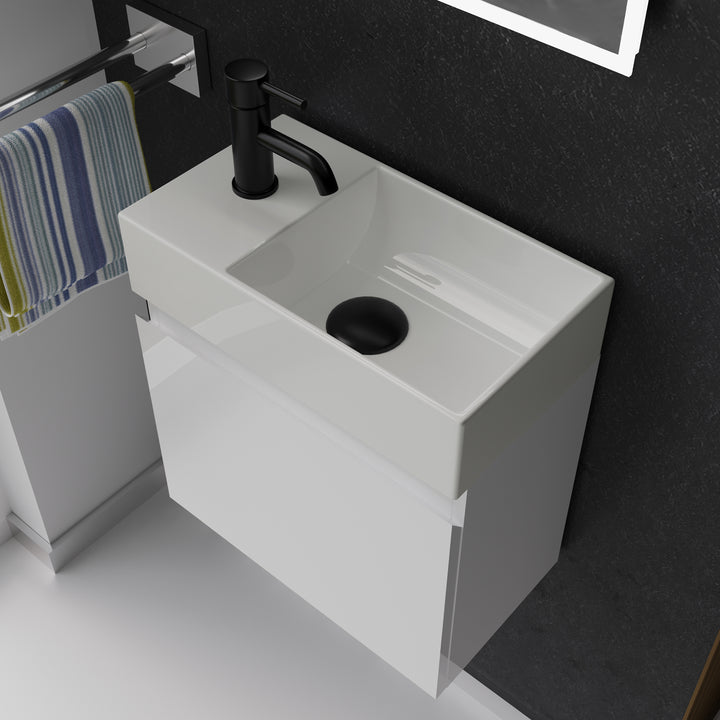 Alpenberger Keramik Waschbecken KORA-450-Rechts + Unterschrank KORA-450 Weiss Glänzend