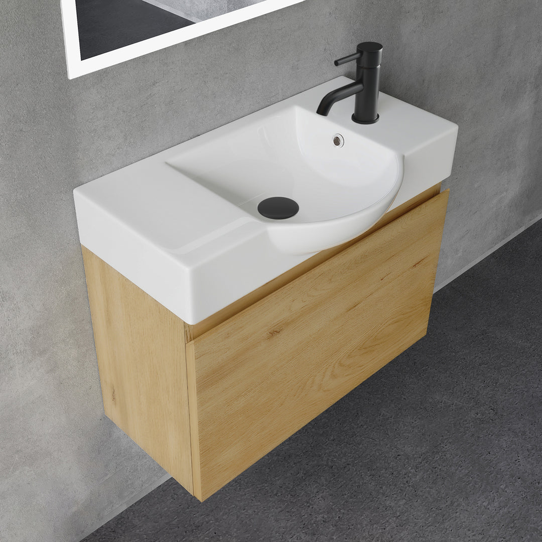 Alpenberger Keramik Waschbecken 340-Lugano-550 + Unterschrank KORA-550 | Optional mit LED Spiegel Viva 45