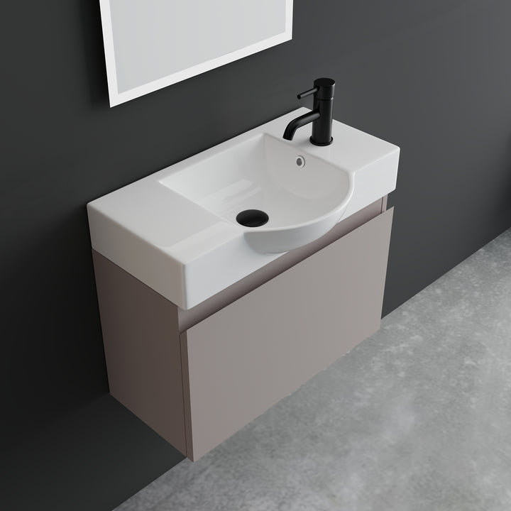 Alpenberger Keramik Waschbecken 340-Lugano-550 + Unterschrank KORA-550 | Optional mit LED Spiegel Viva 45