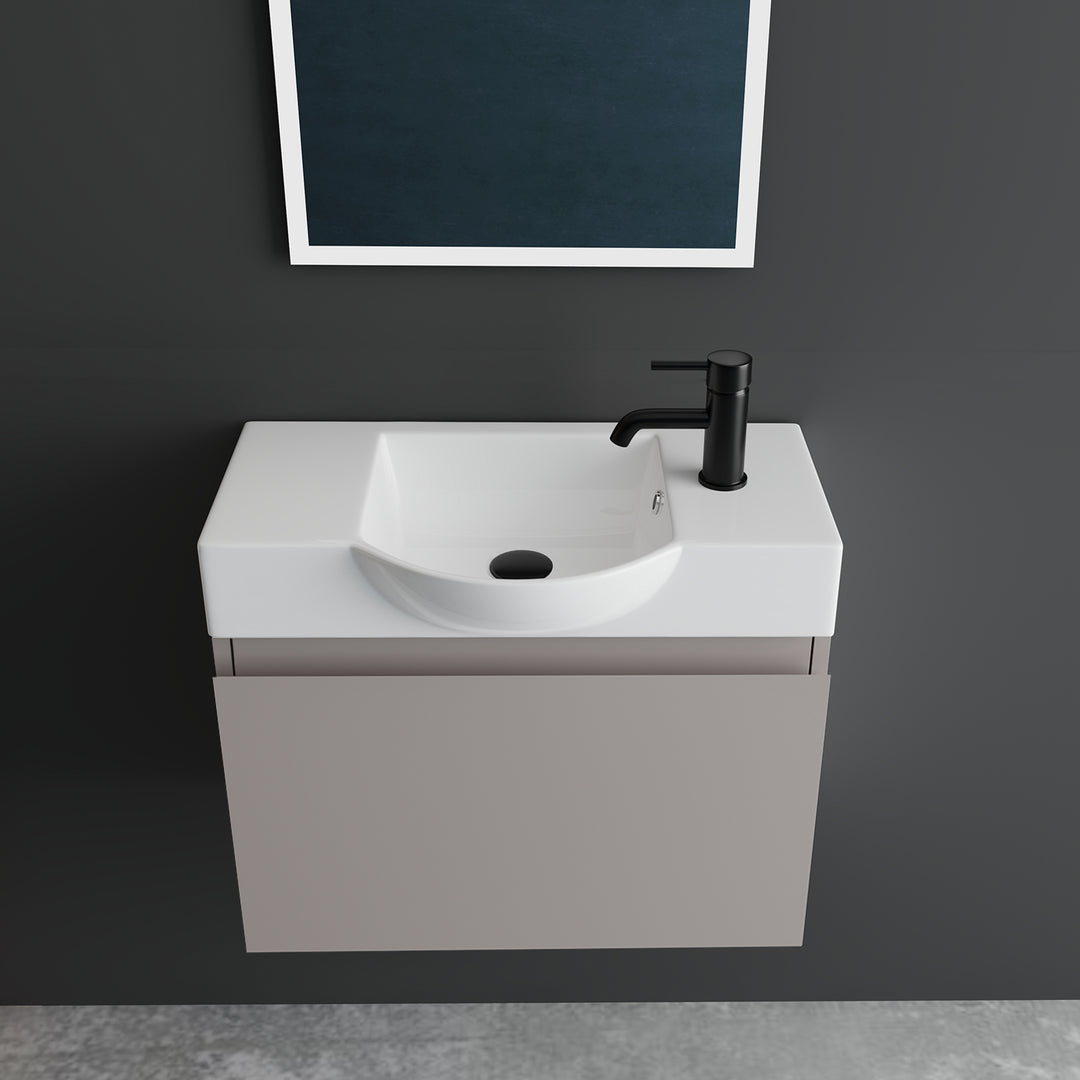 Alpenberger Waschplatz-Set 55 cm – Keramik Waschbecken mit Unterschrank | Lugano-550 + KORA-550 Light Coffee