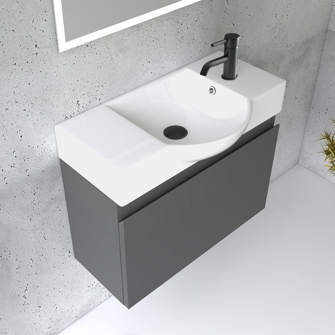 Alpenberger Keramik Waschbecken 340-Lugano-550 + Unterschrank KORA-550 | Optional mit LED Spiegel Viva 45