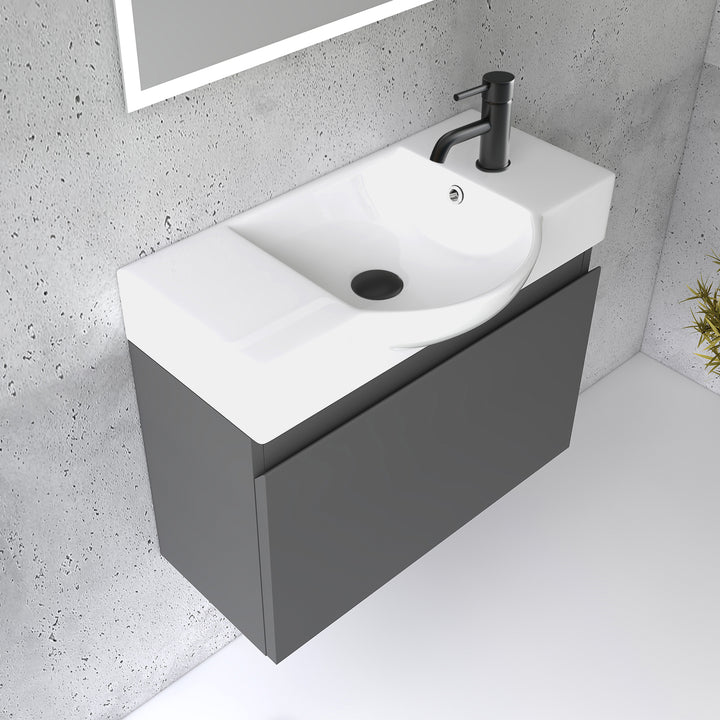 Alpenberger Keramik Waschbecken 340-Lugano-550 + Unterschrank KORA-550 | Optional mit LED Spiegel Viva 45