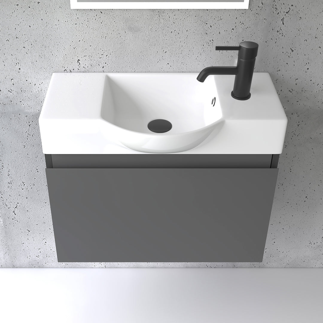Alpenberger Waschplatz-Set 55 cm – Keramik Waschbecken mit Unterschrank | Lugano-550 + KORA-550 Anthrazit Matt