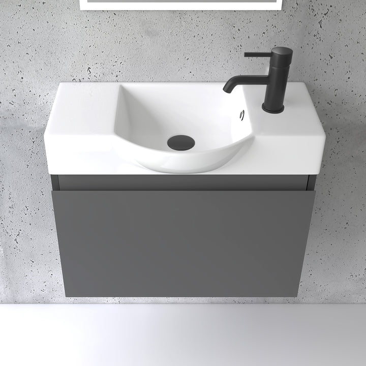 Alpenberger Waschplatz-Set 55 cm – Keramik Waschbecken mit Unterschrank | Lugano-550 + KORA-550 Anthrazit Matt