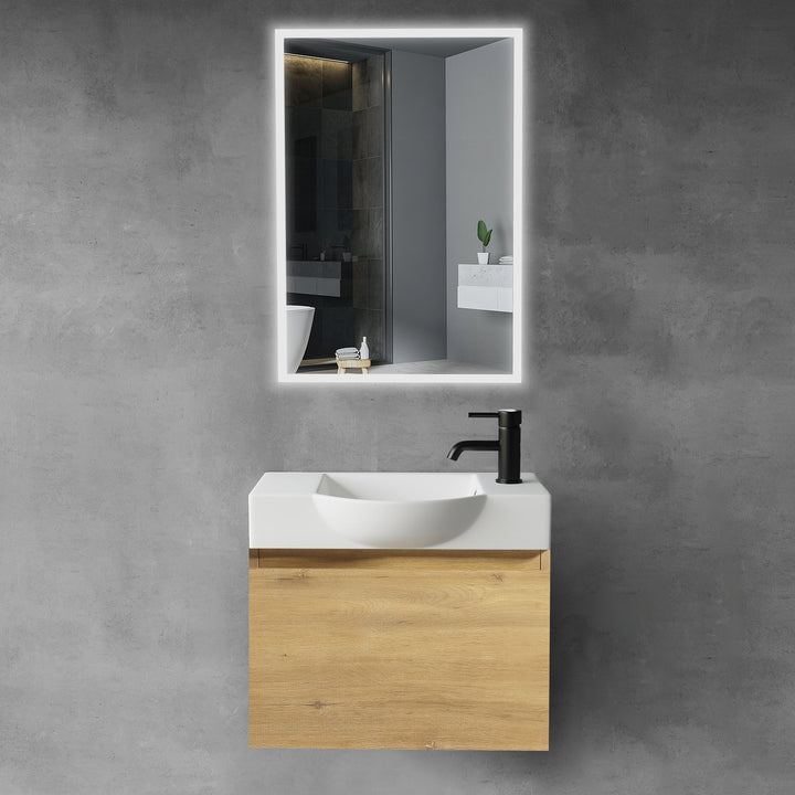 Alpenberger Keramik Waschbecken 340-Lugano-550 + Unterschrank KORA-550 | Optional mit LED Spiegel Viva 45