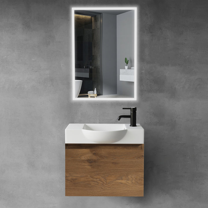 Alpenberger Keramik Waschbecken 340-Lugano-550 + Unterschrank KORA-550 | Optional mit LED Spiegel Viva 45