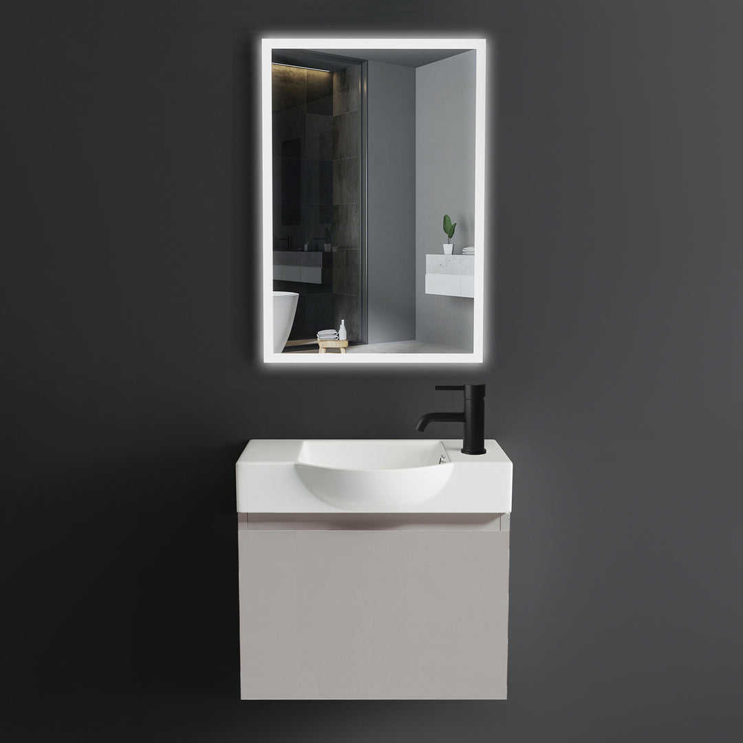 Alpenberger Keramik Waschbecken 340-Lugano-550 + Unterschrank KORA-550 | Optional mit LED Spiegel Viva 45