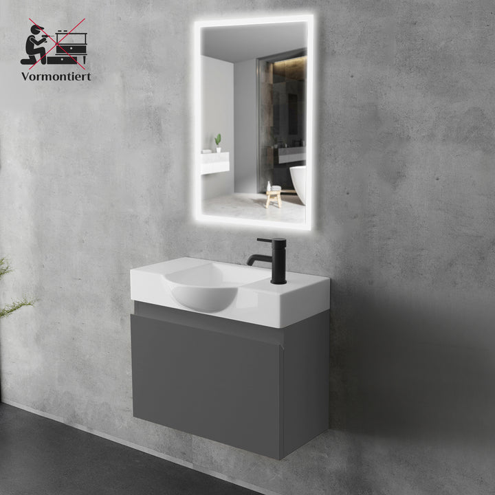 Alpenberger Waschplatz-Set 55 cm – Keramik Waschbecken mit Unterschrank | Lugano-550 + KORA-550 Anthrazit Matt