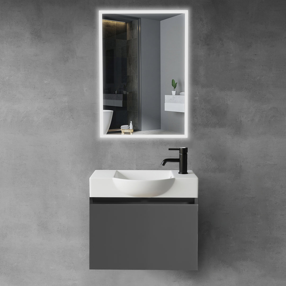 Alpenberger Keramik Waschbecken 340-Lugano-550 + Unterschrank KORA-550 | Optional mit LED Spiegel Viva 45