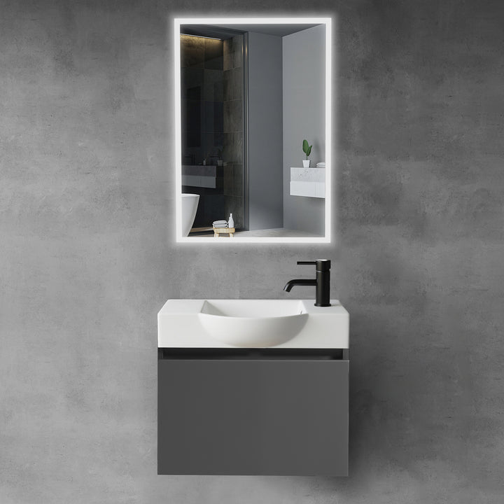 Alpenberger Keramik Waschbecken 340-Lugano-550 + Unterschrank KORA-550 | Optional mit LED Spiegel Viva 45
