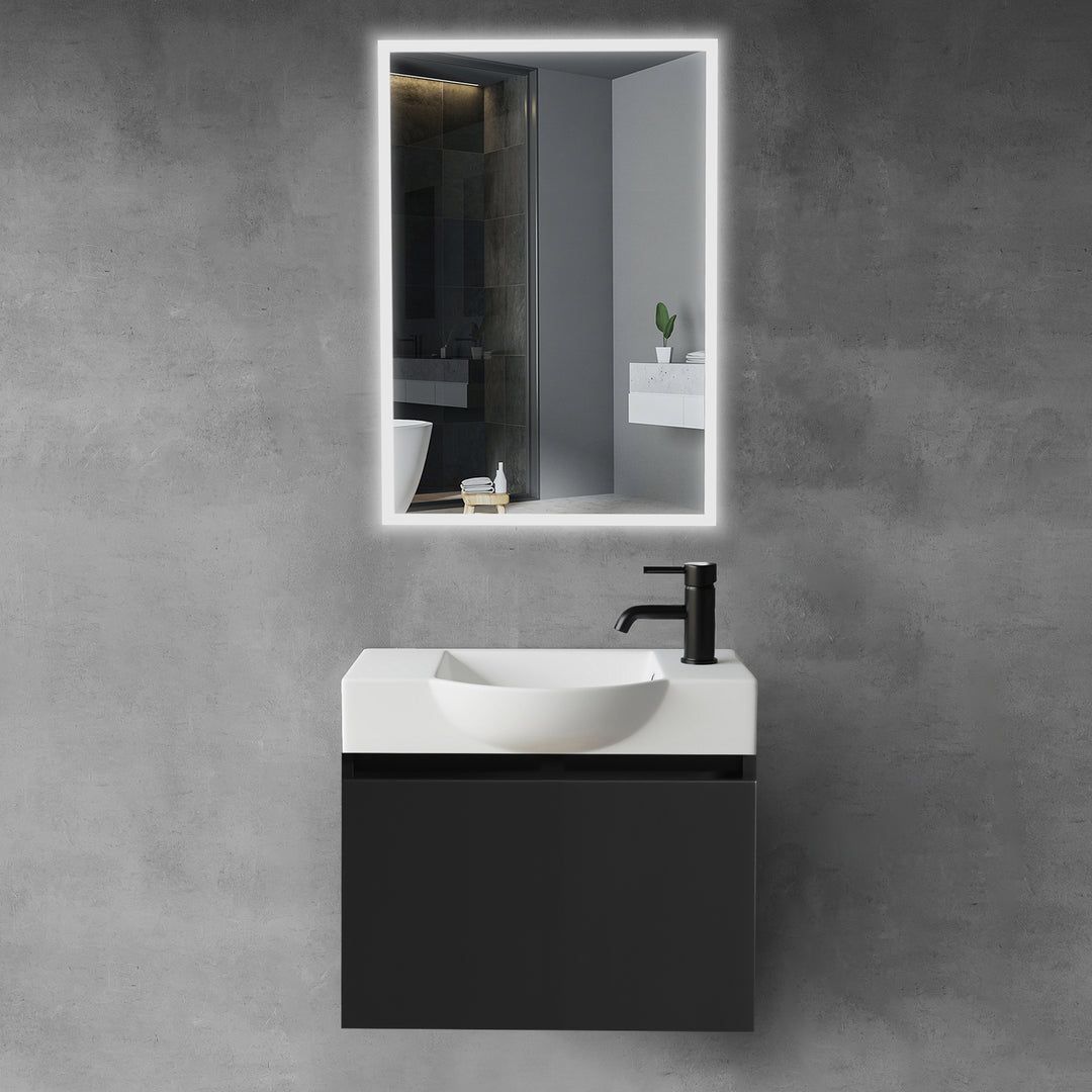 Alpenberger Keramik Waschbecken 340-Lugano-550 + Unterschrank KORA-550 | Optional mit LED Spiegel Viva 45