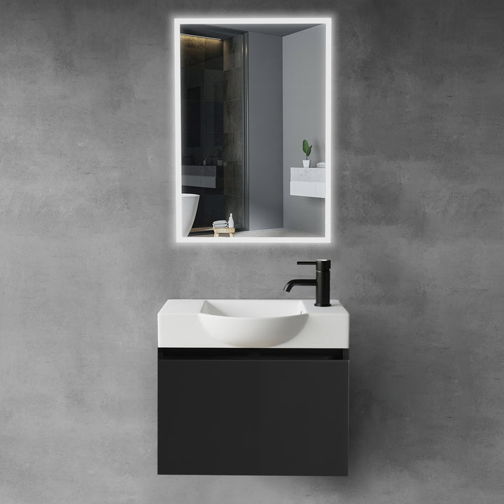 Alpenberger Keramik Waschbecken 340-Lugano-550 + Unterschrank KORA-550 | Optional mit LED Spiegel Viva 45