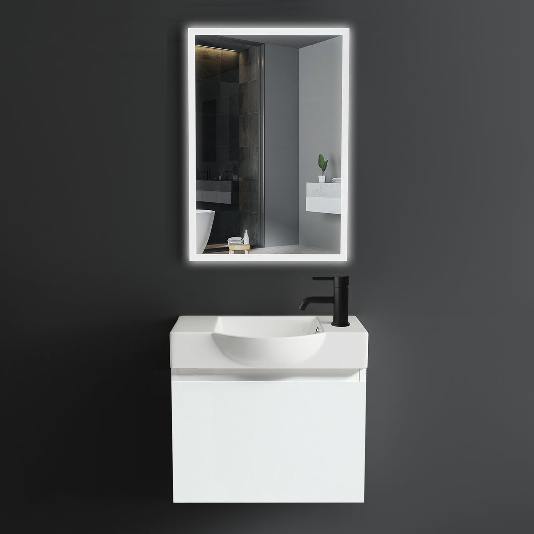 Alpenberger Keramik Waschbecken 340-Lugano-550 + Unterschrank KORA-550 | Optional mit LED Spiegel Viva 45