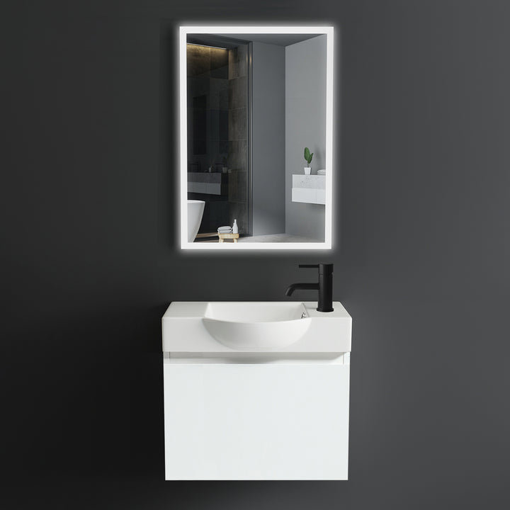Alpenberger Keramik Waschbecken 340-Lugano-550 + Unterschrank KORA-550 | Optional mit LED Spiegel Viva 45