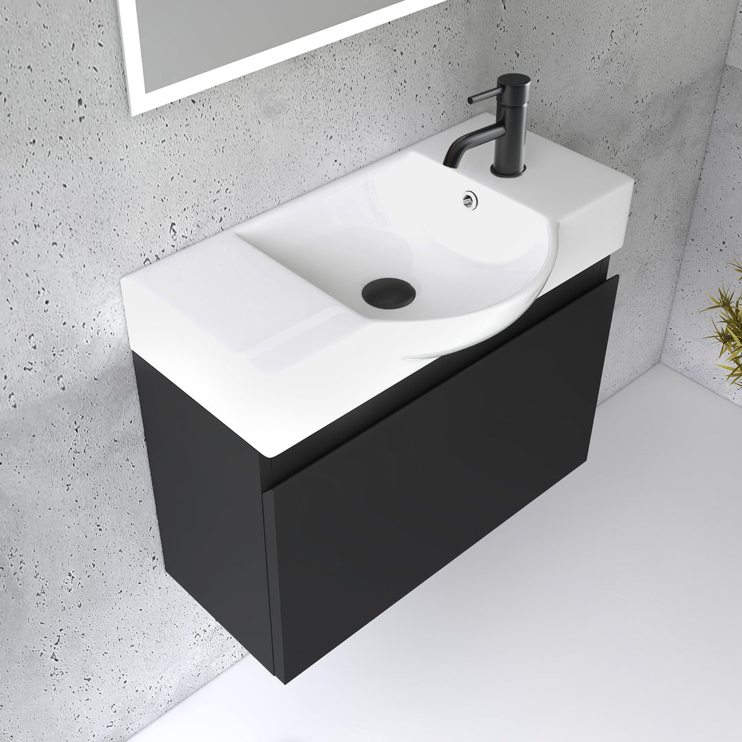 Alpenberger Keramik Waschbecken 340-Lugano-550 + Unterschrank KORA-550 | Optional mit LED Spiegel Viva 45
