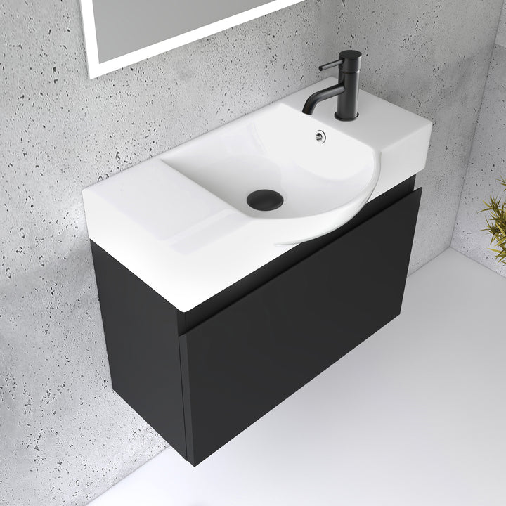 Alpenberger Keramik Waschbecken 340-Lugano-550 + Unterschrank KORA-550 | Optional mit LED Spiegel Viva 45