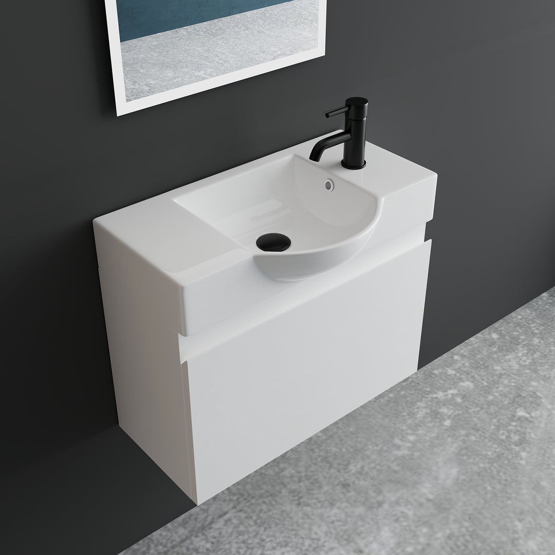 Alpenberger Keramik Waschbecken 340-Lugano-550 + Unterschrank KORA-550 | Optional mit LED Spiegel Viva 45