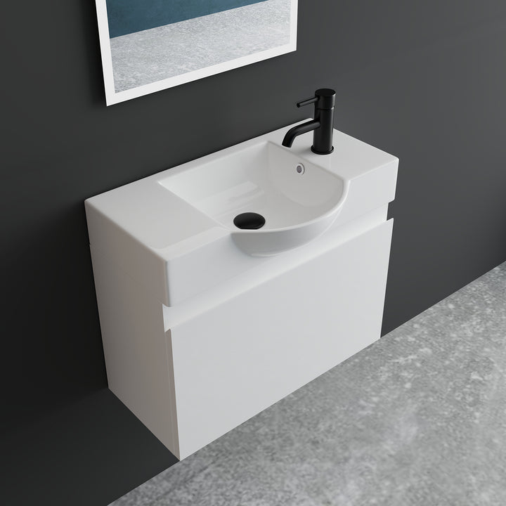 Alpenberger Keramik Waschbecken 340-Lugano-550 + Unterschrank KORA-550 | Optional mit LED Spiegel Viva 45