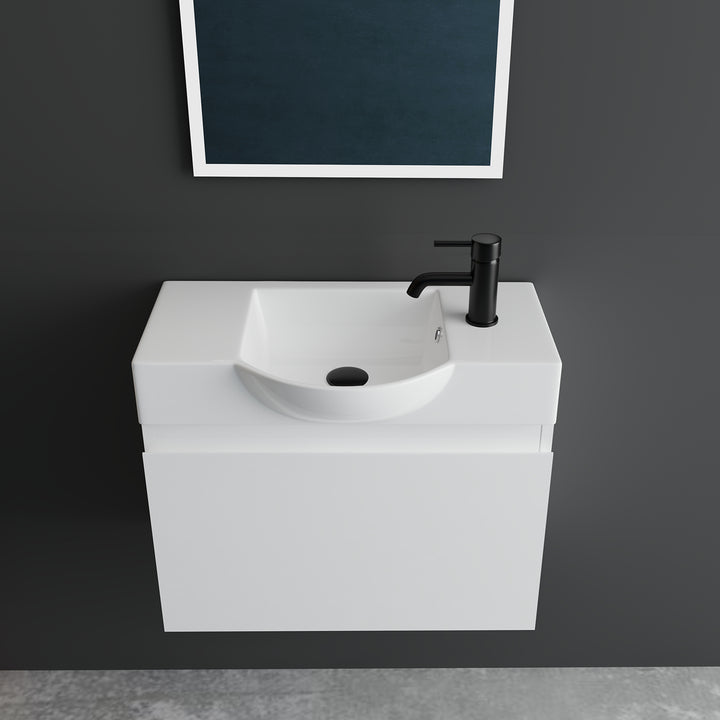 Alpenberger Waschplatz-Set 55 cm – Keramik Waschbecken mit Unterschrank | Lugano-550 + KORA-550 Weiss Glänzend