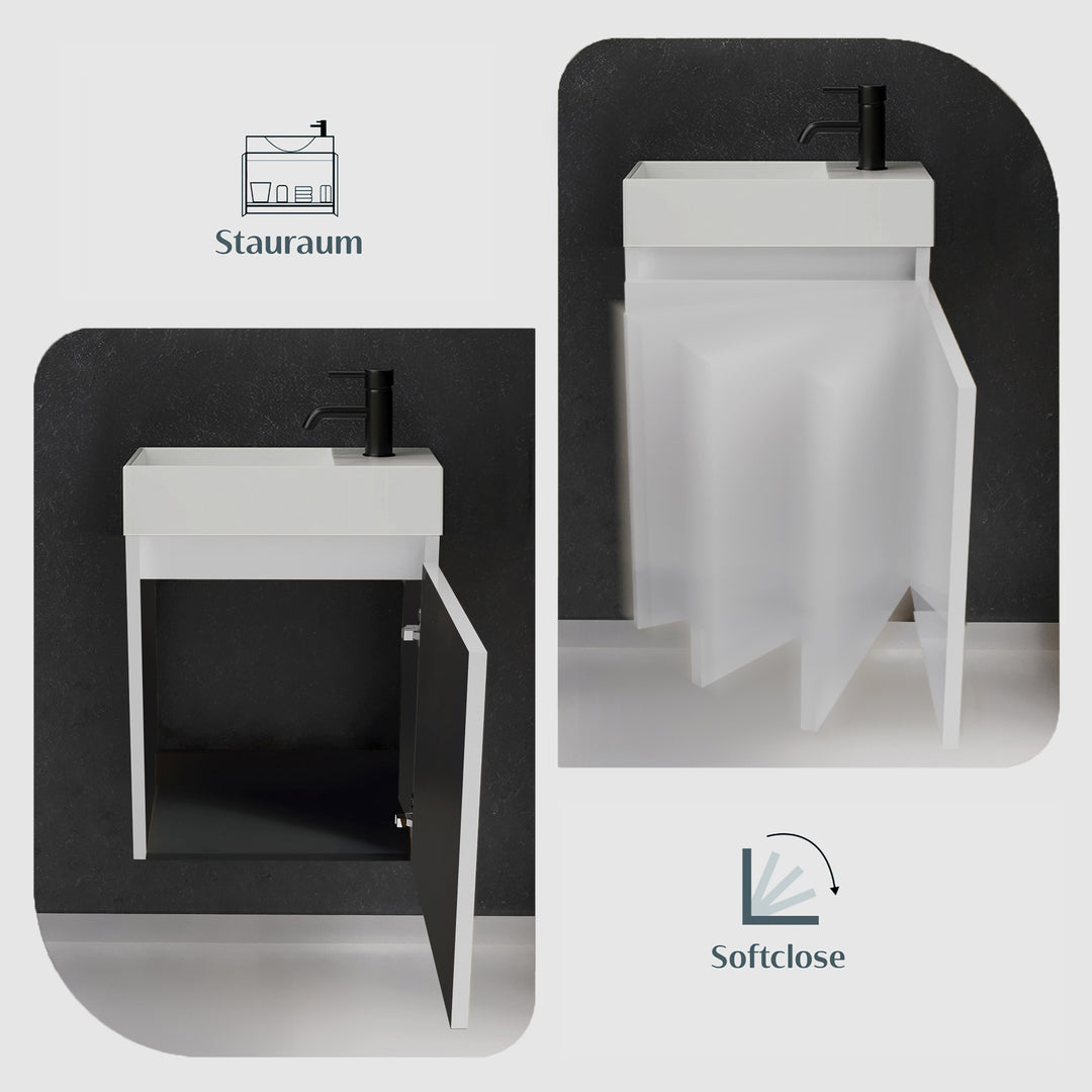 Alpenberger Waschplatz-Set 45 cm | Keramik Waschbecken Kora Links mit Unterschrank Lugano Links Weiss