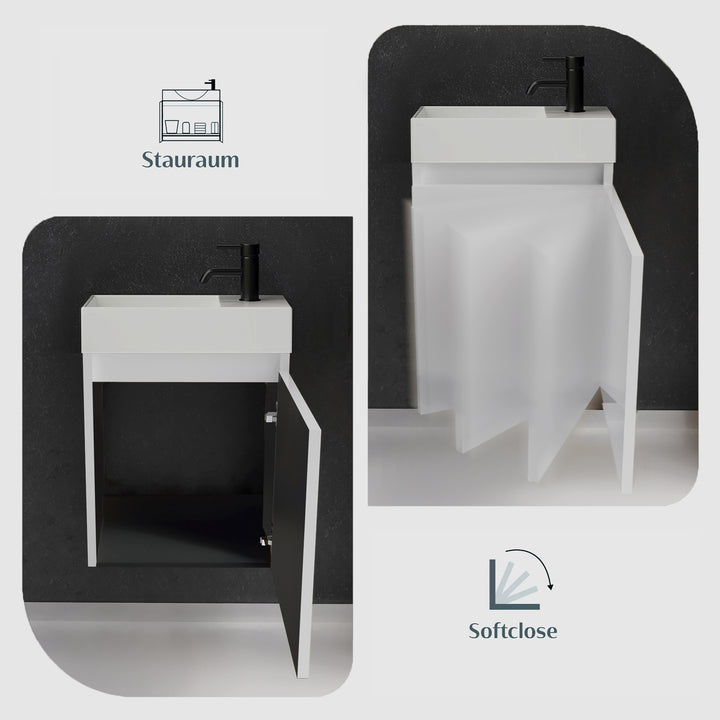Alpenberger Waschplatz-Set 45 cm | Keramik Waschbecken Kora Links mit Unterschrank Lugano Links Weiss