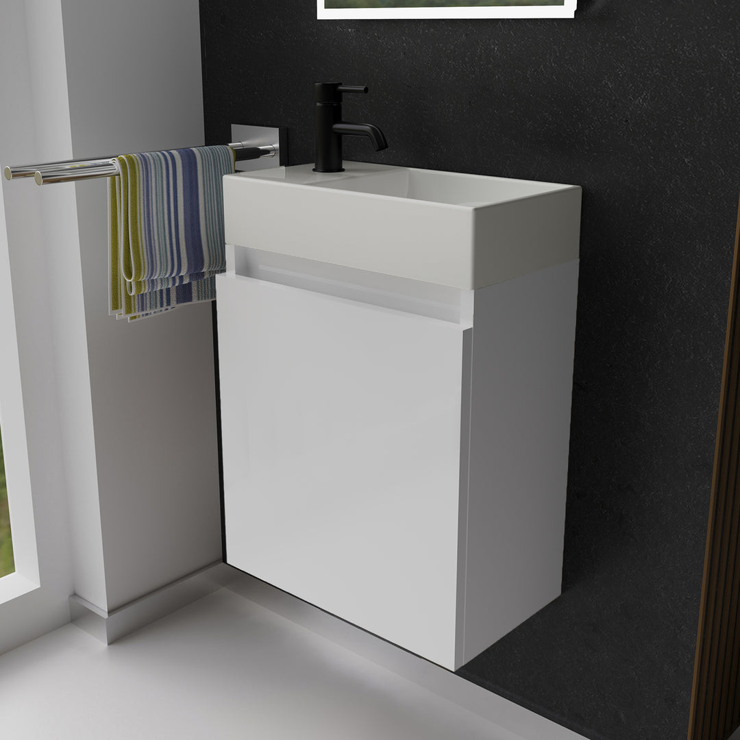 Alpenberger Waschplatz-Set 45 cm | Keramik Waschbecken Kora Rechts mit Unterschrank Lugano Rechts Weiss