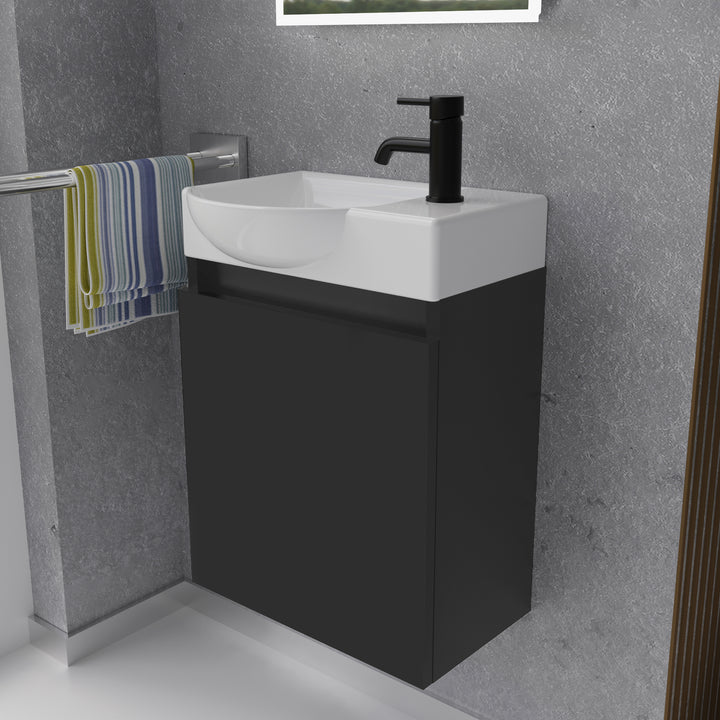 Alpenberger Keramik Waschbecken 340-Lugano-450 + Unterschrank Lugano-450 – Rechts oder Links – Verschiedene Farben