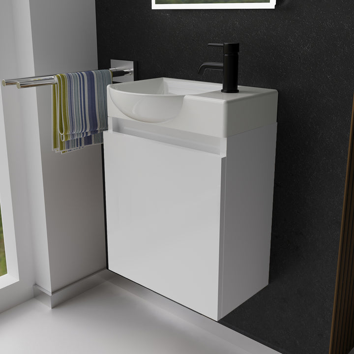 Alpenberger Keramik Waschbecken 340-Lugano-450 + Unterschrank Lugano-450 – Rechts oder Links – Verschiedene Farben
