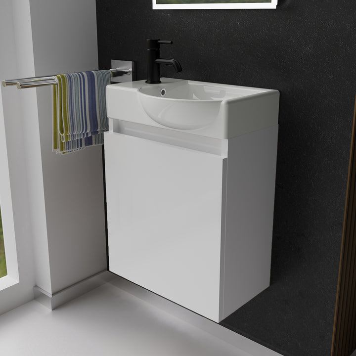 Alpenberger Keramik Waschbecken 340-Lugano-450 + Unterschrank Lugano-450 – Rechts oder Links – Verschiedene Farben