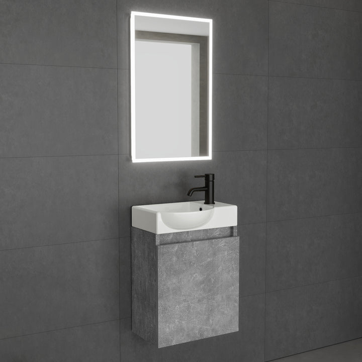 Alpenberger Keramik-Waschbecken Lugano-450 + Spiegel Viva 45 – Kompaktes Badmöbel-Set mit LED-Spiegel