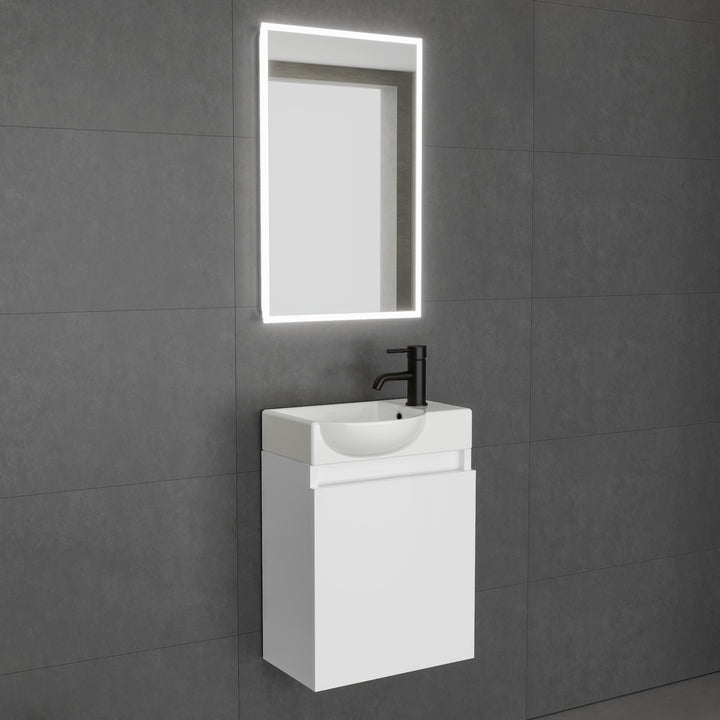 Alpenberger Keramik-Waschbecken Lugano-450 + Spiegel Viva 45 – Kompaktes Badmöbel-Set mit LED-Spiegel