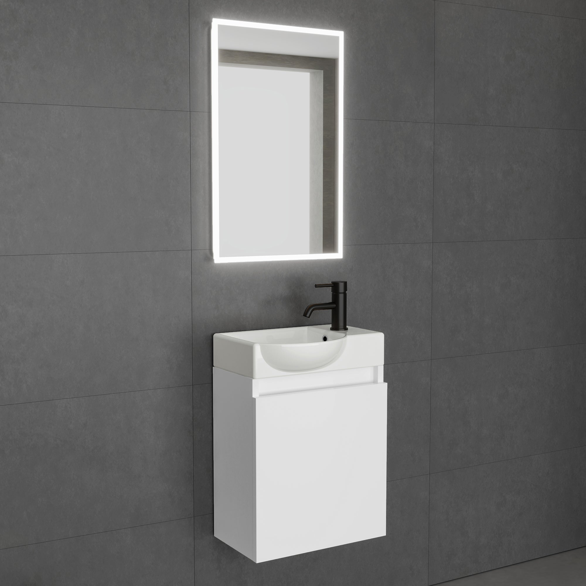 Waschtischunterschrank Lugano 450 mit Waschbecken & LED-Lichtspiegel Viva 45 | Links