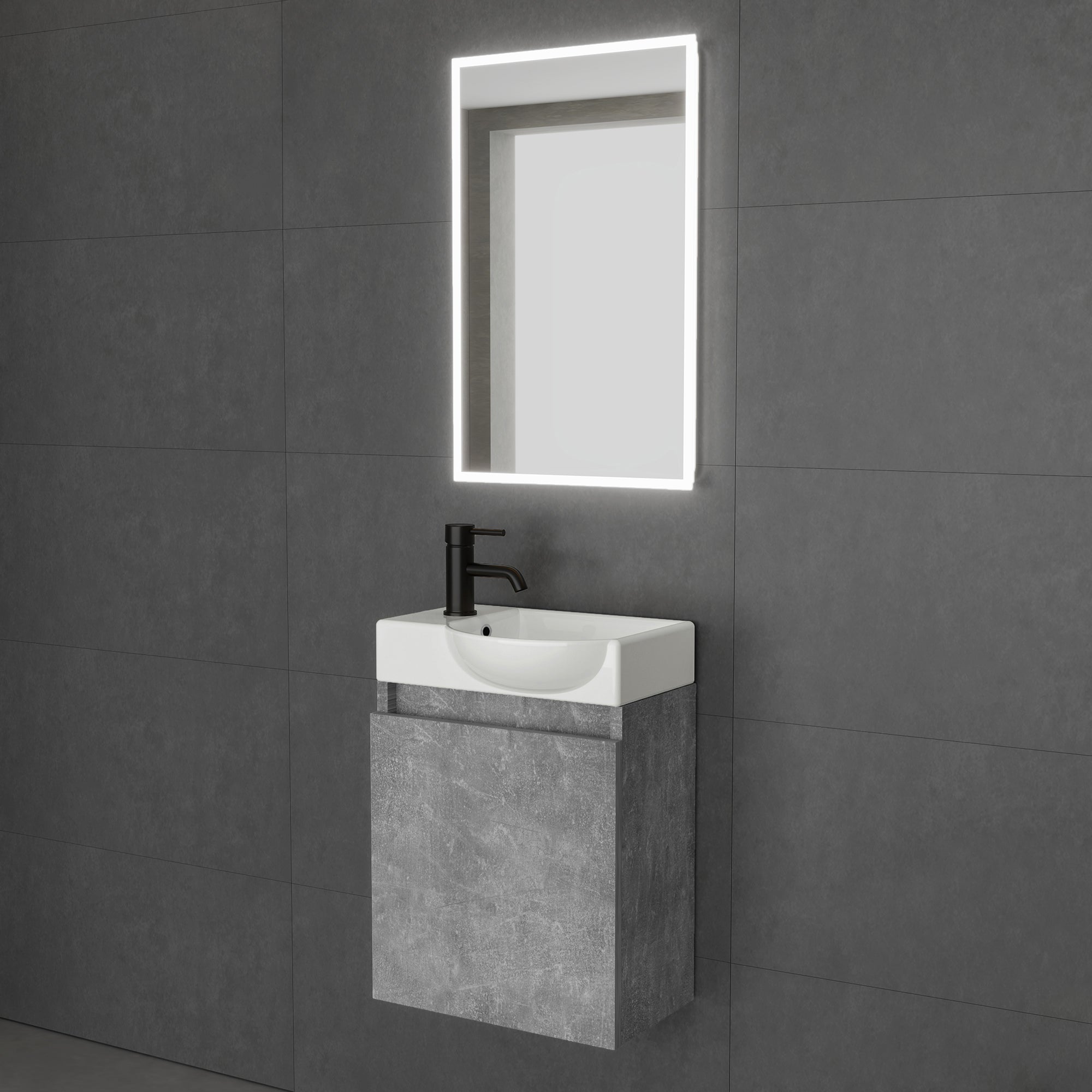 Waschtischunterschrank Lugano 450 mit Waschbecken & LED-Lichtspiegel Viva 45 | Rechts