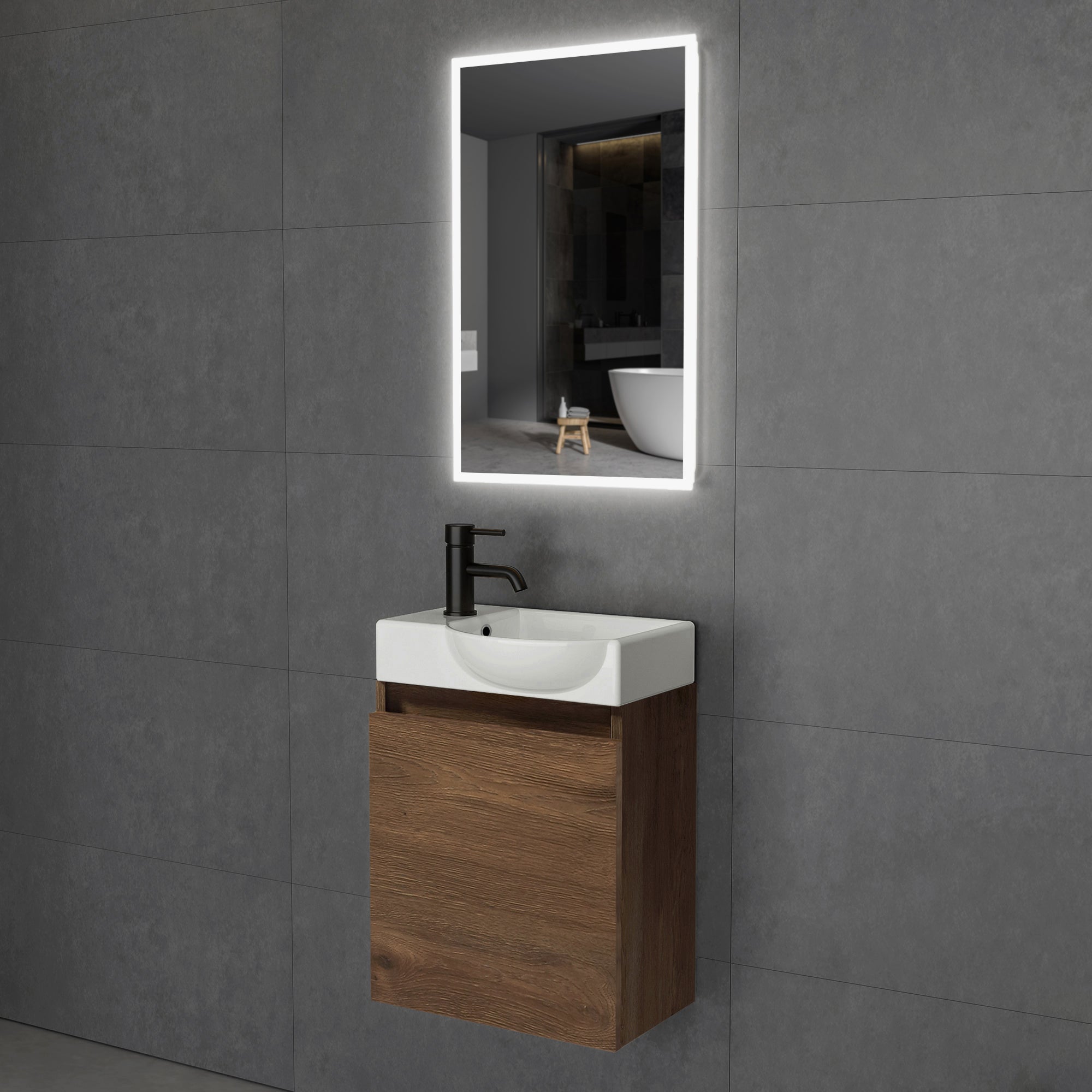 Waschtischunterschrank Lugano 450 mit Waschbecken & LED-Lichtspiegel Viva 45 | Rechts